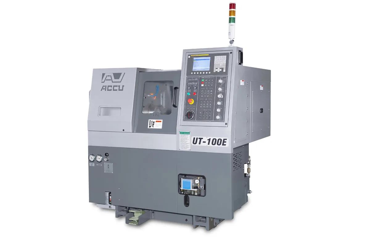 Accuway UT-100E / UT-100EM compact CNC lathe for automatic machining