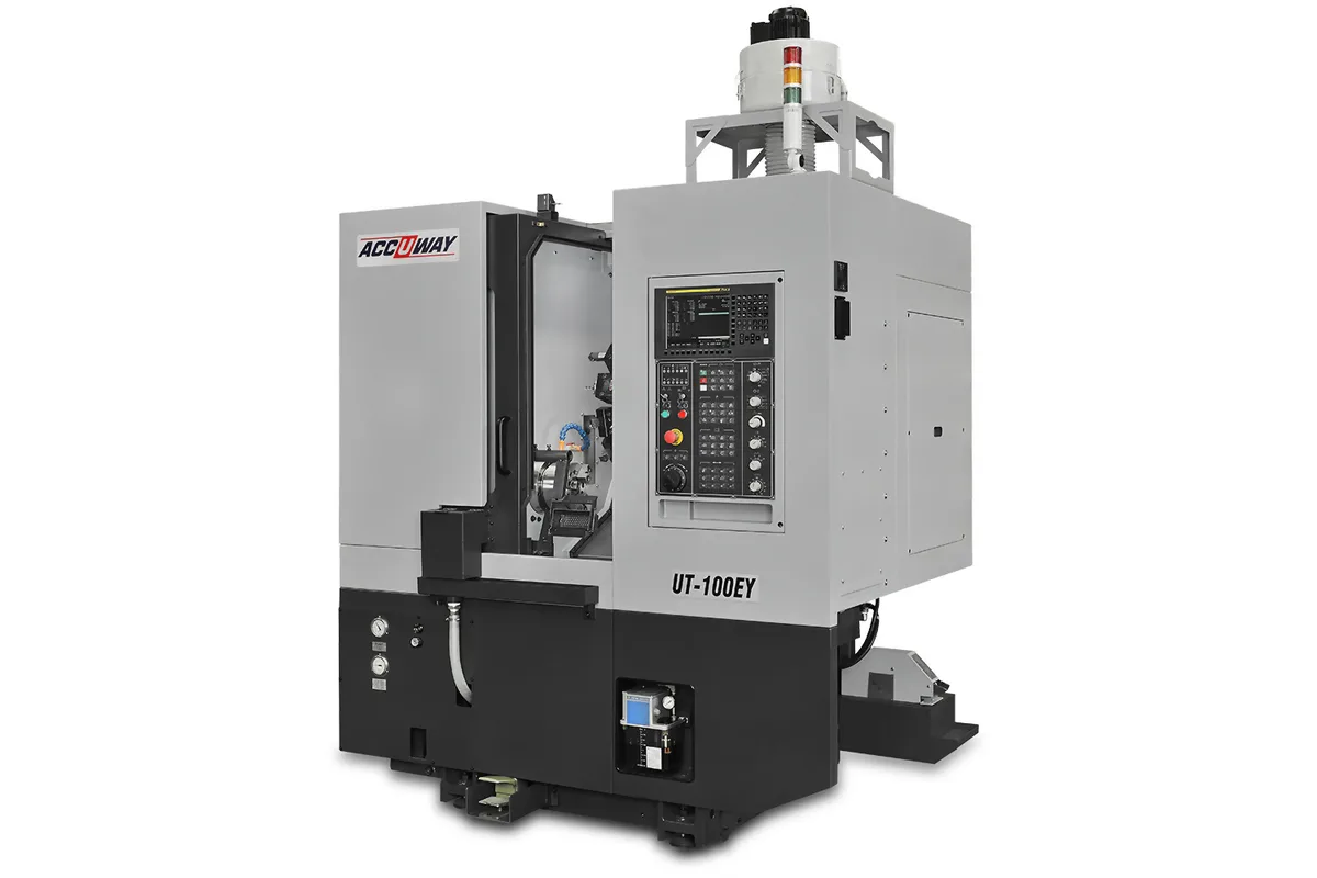 Accuway UT-100EY compact CNC lathe for automatic machining