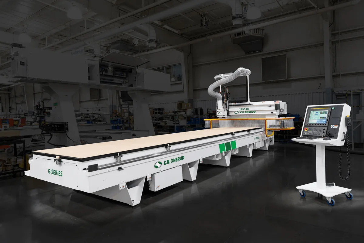 Onsrud 289G G-Series moving-gantry CNC router with its control pendant
