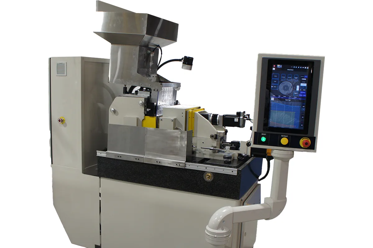 Royal Master TG-12x8 Servo Cycle centerless grinder with hopper feeder