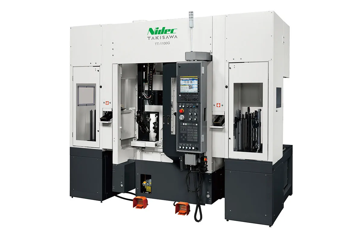 Takisawa TT-1100G twin-spindle CNC lathe with gantry loader