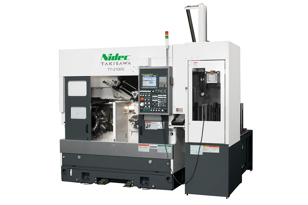 Takisawa TT-2100G twin-spindle CNC lathe with gantry loader