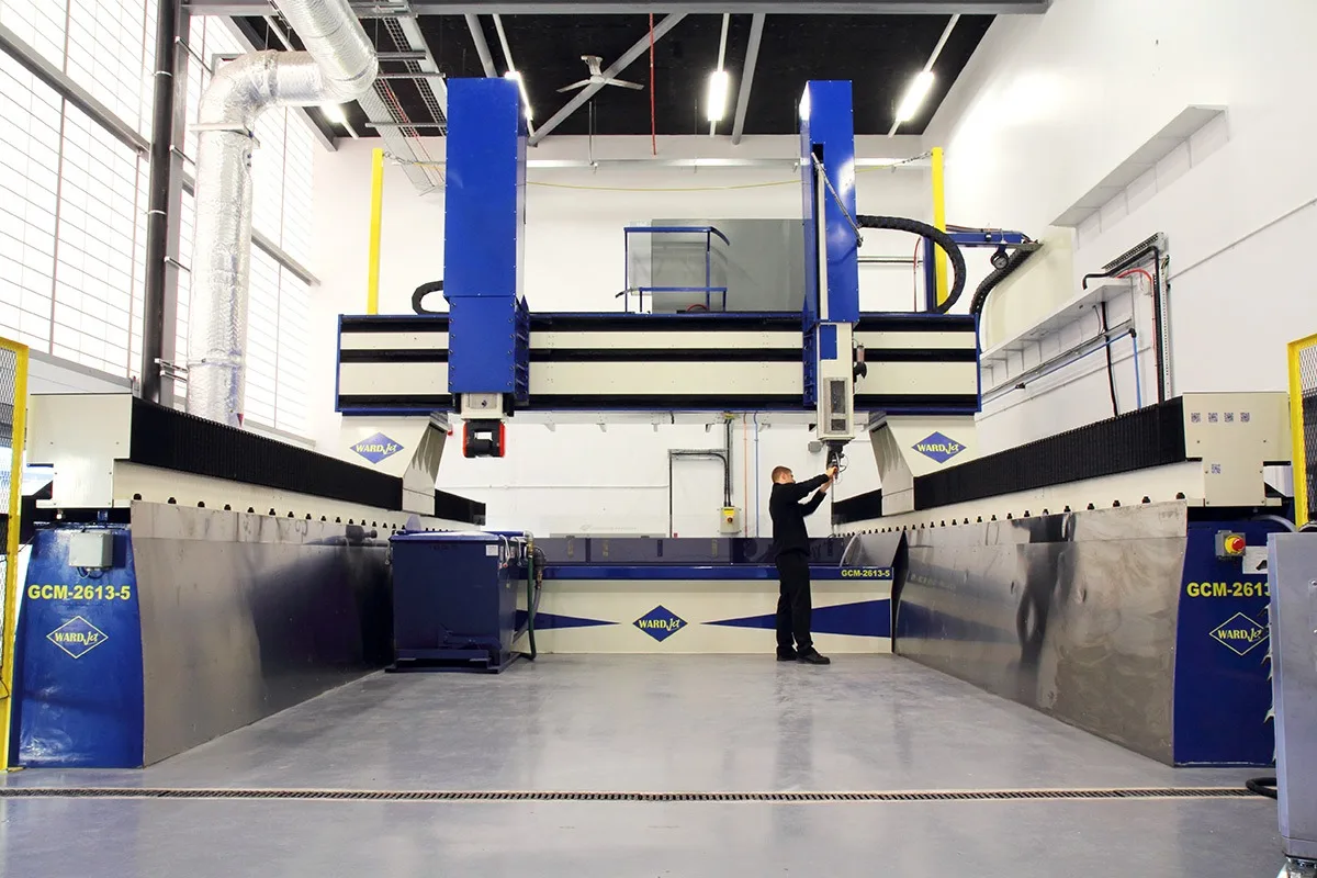 WardJet GCM waterjet and milling gantry, front view